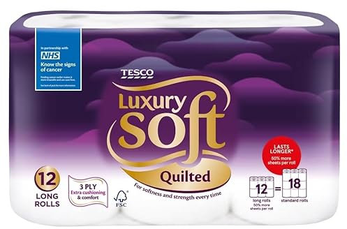 Luxury Soft Quilted Toilet Tissue 12 Long Roll, for Softness and Strength Every time 3 PLY Extra Cushioning & Comfort 12 Long Rolls Lasts Longer