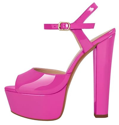 MissHeel Damen Riemchensandalen Peeptoe High Heels Plateau Blockabsatz