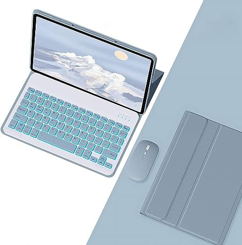 EHLCYS Keyboard Case for Xiaomi Redmi Pad Pro 12.1 inch 2024 Released, German QWERTZ 7 Color Lighting Magnetic Removable Wireless Bluetooth Keyboard Cover and Mouse,Blau