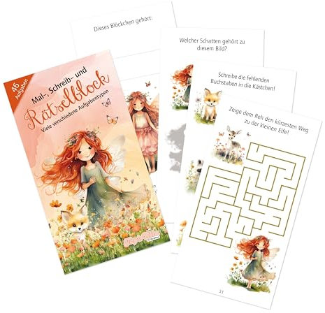 Lutz Mauder Räsel Block Kinder Elfenprinzessin, 46 Aufgaben Malen, Schreiben, Rätseln für Schulanfang, Ferien, Reise, Geschenkidee, Mitgebsel, Schultüte