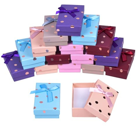 Schmuck Geschenkbox Papier, 24 Stücke Geschenkverpackung Box,Karton Geschenkbox mit Schaumstoffeinlage, Punkt Papierbox Klein mit Deckel für Halskette Ring Jahrestage Feste Geburtstage Hochzeiten