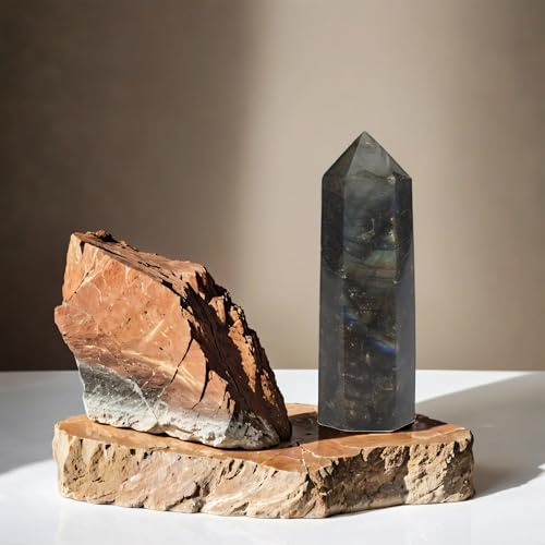 Jrudjsnhhty Moonstone Crystal Column Natural Labradorite Quartz Obelisk Crystal Column Wand Point Healing Stone Home Decor 5-6cm