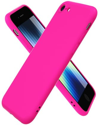 Oakxco for iPhone SE 2022/2020/7/8 Case Silicone, Ultra Slim Thin Phone Case for Women Girls, Plain Solid Color Minimalist Aesthetic Cute Girly Design, Soft Rubber Gel with Camera Cover, Neon Hot Pink