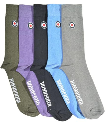 Lambretta Mens 5 Pack Plain Crew Socks - Multi
