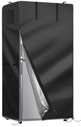 Ultifore Refrigerator Cover Waterproof, 420D Outdoor Fridge Cover with Dual Zipper & Drawstring, Upright Freezer & Drinks Fridge Covers with Storage Pockets, 84x61x183cm