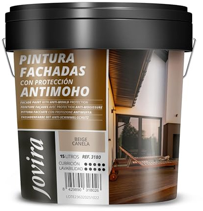 JOVIRA PINTURAS PINTURA FACHADAS ANTIMOHO. Repelente al agua, impermeable y anti fisuras. (15 Litros, Beige Canela)