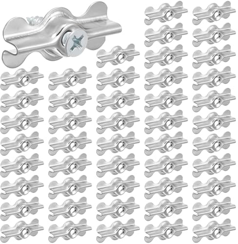 Blulu 48 Sets Alloy Steel Flush Clip with Phillips Self-Tapping Screws, 1-11/16 x 3/4 in Half Turn Button Fasteners for Storm Windows, Screens & Combination Door Panels (Double Wing,Sliver)