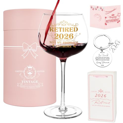 Vanqruo Retirement Gifts for Women 2026, Happy Retirement Wine Glass Set | Retired Gift Idea for Woman Colleague Boss, Retired 2026 Not My Problem Anymore, Goodbye Gifts for Coworkers