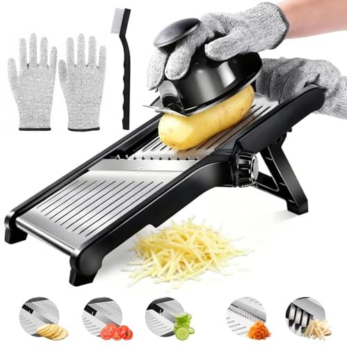 Zencantorous Mandoline Cuisine, Mandolines de Cuisine en Acier Inoxydable | Coupe Legume Multifonctions, Mandoline Professionnelle Cuisine, Trancheur de Légumes Manuel, avec 1 Nettoyage et 1 Gants
