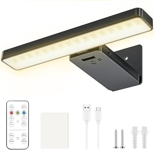Bild Beleuchtung Wand Kabellos Wiederaufladbar, Schwarz LED Bildbeleuchtung | 3000mAh, Mit Ladekabel, Kabellose Wandleuchte mit Fernbedienung für Bilder Beleuchtung Trikotrahmen Decor