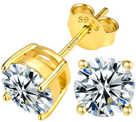 PAKORIO Ohrstecker mit farbigem Moissanit 0.2-4ct VVS1 für Damen, 925 Sterling Silber Ohrstecker 14K vergoldet, 4-Zinken-Design, hypoallergen für empfindliche Haut