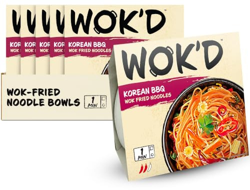 Wok'd Korean Barbecue Wok Fried Microwave Instant Noodles, 6 x 200g Pots | Ready in 60 Seconds, Made with Real Veg, No Dust, No Sachets, Available in 3 Tasty Flavours, Vegetarian, Six Pot Multipack