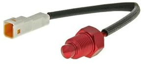 Temperaturfühler KOSO 0-250 Grad C, PT 1/8, weißer Stecker W2 für Stage6 | Für KOSO Anzeige-Tachotypen DB EX-02, DB02, DL-02R, RX2N; Typ Stecker W2, Alu-Sensor, 105 mm Kabel, Gewinde PT 1/8 Zoll.