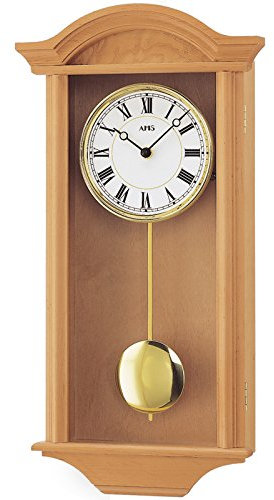 AMS Quarz Wanduhr mit Pendel , Massivholz Erle