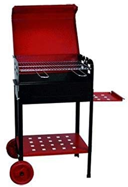 Grill Holzkohlegrill 'Stern' aus Eisen lackiert. Mit Rollen und Seitenablage. Gitter Stahl mit Griffen Front.
