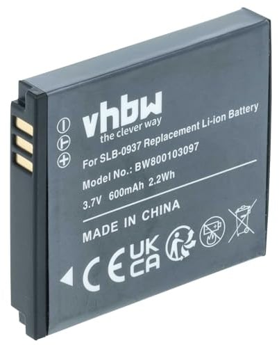 vhbw Akku Ersatz für Samsung SLB-0937 | für Kamera (600 mAh, 3,7 V, Li-Ion)