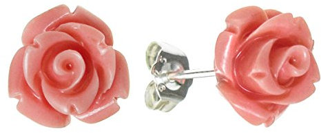 Orecchini in argento sterling con rosellina in finto corallo rosa, orecchini con perno da 10 mm