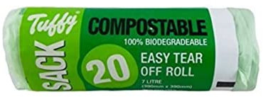 Tuffy Caddy Liner 7L 20 Compostable Biodegradable Food Waste Bags