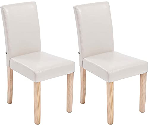 CLP 2X Esszimmerstuhl INA mit Holzgestell und Kunstlederbezug | Lehnstuhl mit Einer Sitzhöhe von 47 cm erhältlich, Farbe:Creme