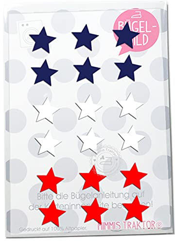Bügelbild 18 Sterne mini 2 cm weiss + marine + rot Flockfolie Aufbügler Applikationen Bügelsticker für Stoffe Textilien Kinder zum Aufbügeln Flicken