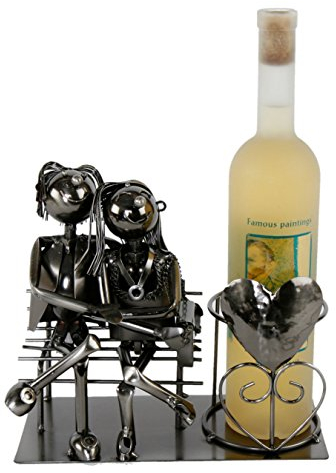 Spetebo Metall Weinflaschenhalter - Motiv Liebespaar - Deko Flaschen Halter Wein Ständer