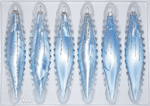 6 TLG. Glas-Zapfen Set in Ice Blau Silber Regen - Christbaumkugeln - Weihnachtsschmuck-Christbaumschmuck