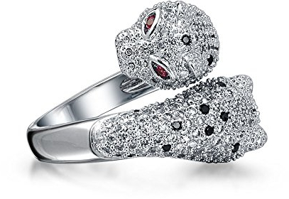 Bling Jewelry Rotes Auge Schwarz Weiß Cubic Zirconia CZ Mode Leopard Panther Cat Statement Bypass Ring Für Frauen Silber Vergoldet Messing