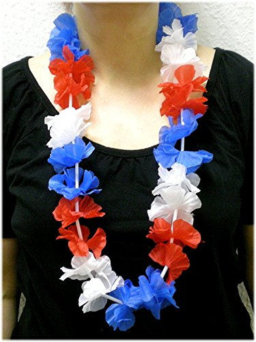 sportfanshop24 Blumenkette/Hawaiikette/Halskette - rot-weiß-blau (Frankreich, Niederlande, Russland, Kuba, USA, Tschechien, Slowakei, Slowenien.) - Umfang zirka 100cm (1m)