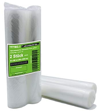 Vakuumbeutel für Lebensmittel 2 Rollen 20x600 cm VacuNo.1 Vakuumier-Rolle geprägt goffriert Folienrolle Vakuum geeignet für Caso, Lava, Allpax, Valko, Rommelbacher