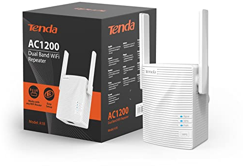 Tenda A18 Wireless Wifi Repeater, Dual Band AC1200 Speed 1200Mbps, Wifi Extender and Access Point, LAN Port, Fast Ethernet Port, Dual Antennas
