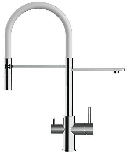 VIZIO 3 Wege Wasserfilter Chrom Küchenarmatur mit weiß 2strahl Handbrause/Profi/Restaurant/Haus Wasserhahn für alle gaengigen filtersysteme geeignet / 360° schwenkbarem Auslauf