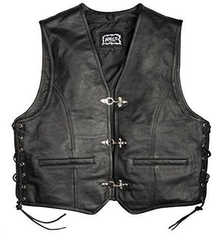 Halle 15 Biker Lederweste mit Schnallen Lederkutte Bikerweste Echtleder H15 Merch ! (XL)