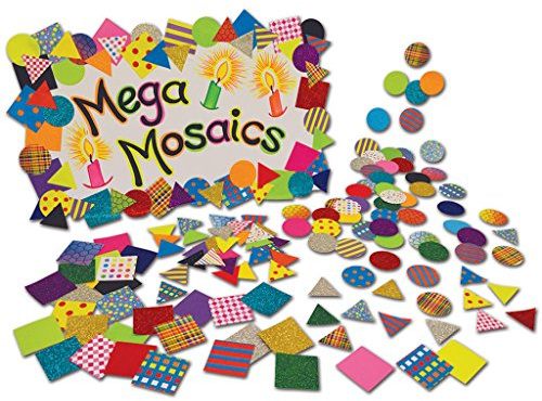 Springboard Pre-Cut Coloured Mega Mosaics Assortment - Square, Triangle and Circle Paper Mosaic Kits for Children - Crafts for Kids Includes Patterned, Plain and Glitter Shapes - 1500-Pack