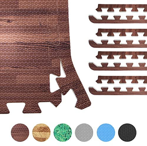 GORILLA SPORTS® Schutzmatten Endstücke - 8 Stücke, 60 cm, Rutschfest, EVA Schaumstoff, Farbwahl - Randstücke für Bodenschutzmatten, Trainingsmatte, Bodenmatte, Fitness Unterlegmatte Holzoptik Dunkel