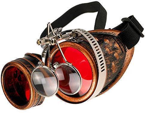 MFAZ Morefaz Ltd Schutzbrille Schweißen Sonnenbrille Welding Cyber Goggles Steampunk Goth Round Cosplay Brille Party Fancy Dress (Copper Loupe)