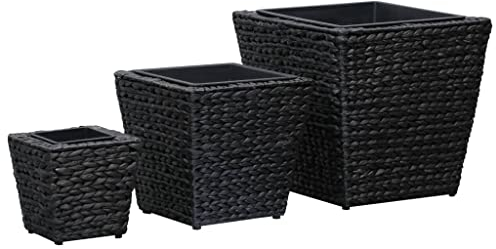 vidaXL Hochbeet 3-TLG. Pflanzkübel Blumenkübel Blumentopf Pflanztopf Übertopf Blumenkasten Pflanzgefäß Set Pflanzeinsatz Wasserhyazinthe Schwarz