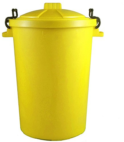 Srendi® YELLOW 85 Litre 85L Extra Large Colour Plastic Dustbin Garden Bin Clip Locking Lid Heavy Duty for Rubbish Recycle Waste Animal Feed Storage Unit