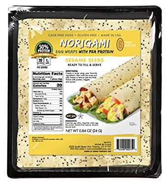 Norigami Egg Wraps Pea Protein - High Protein,Low Carb,Vegetarian Thin Healthy Wrap for Sandwiches-Ready To Fill And Serve-Certified Kosher,Non GMO,Gluten Free -6 Wraps Pea Wrap Sesame Seeds (2 Packs)