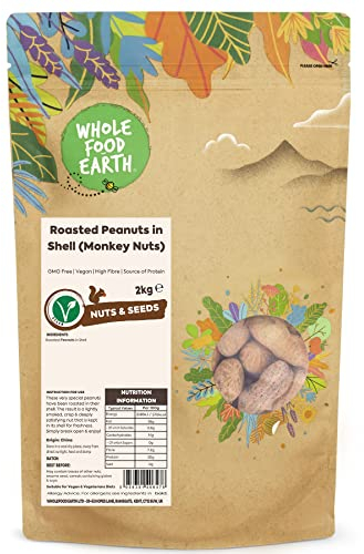 Wholefood Earth Geröstete Erdnüsse in Schale (Affennüsse) - GMO frei - Vegan - Milchfrei - Ohne Zuckerzusatz, 2 kg