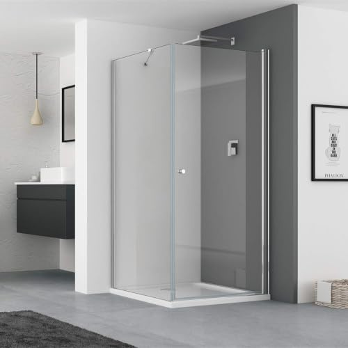 IMPTS 70x80 cm Duschkabine Eckeinstieg Pendeltür Duschtür mit Seitenwand | Duschwand Duschabtrennung Glas aus 6mm ESG, Höhe 185 cm, OHNE Duschtasse