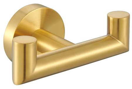 Angle Simple Bathroom Double Hook Brushed Gold, SUS304 Stainless Steel Bath Towel Holder, Double Robe Hanger Wall Mount