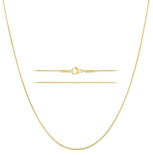 KISPER 24k Gold Snake Chain Necklace – Thin, Dainty, Gold Plated Stainless Steel Jewelry for Women & Men with Lobster Clasp, 16