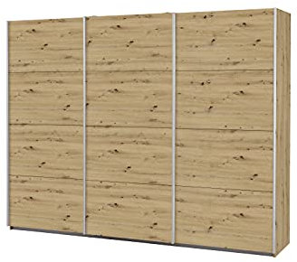 Rauch Möbel Caracas Schrank Kleiderschrank Schwebetürenschrank, Eiche Artisan, Holz, 3-trg., inkl. Zubehörpaket Basic 3 Kleiderstangen, 3 Einlegeböden, BxHxT 271x210x62 cm