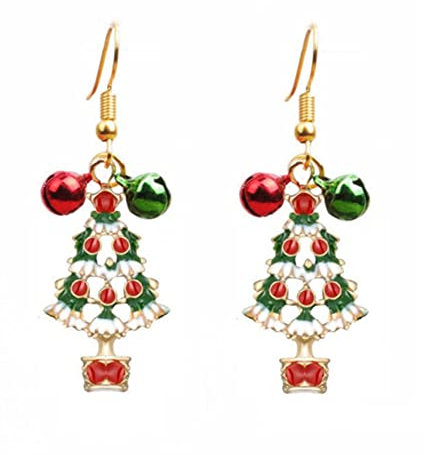 Weihnachtsbaum- und Glöckchen-Ohrringe für Damen und Mädchen, Sterne, bunt, grün-rot, funkelnde Glocken, Strass, Ohrhänger, Urlaub, Party, Schmuck, Geschenke, Metall, Zirkonia