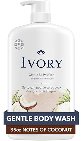 Ivory Body Wash, Designed for the Whole Family, Gentle Formula, Free of Dyes Heavy Perfumes Parabens Phthalates & Silicones, Coconut Scent, 35 oz