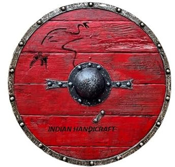 INDIAN HANDICRAFT Ragnar Lothbrok Schild Vikings Großer König Ragnar Shield Armor | Rollenspiel | Cosplay | Wandbehänge | Battle Ready Rot, Rot/Ausflug, einfarbig (Getaway Solids), 61 cm
