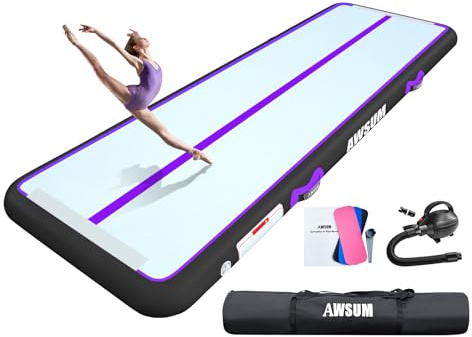 AWSUM 20ft 8 inches Gymnastics Air Mat Training Tumbling Mat Thick inflatable Tracks with Electric Air Pump for Gym/Water/Yoga