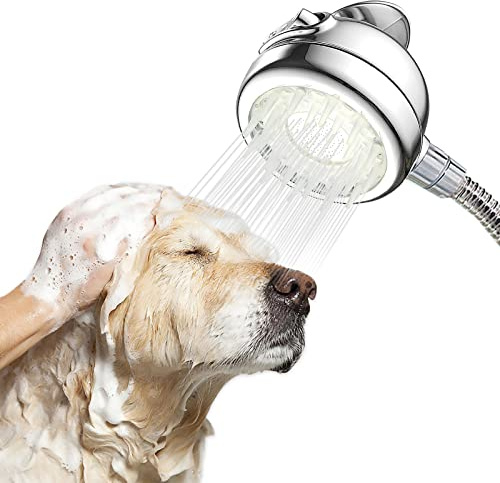 RonFin Dog Shower Sprayer Head Attachment Dog Bath Brush Pet Scrubber Shower Sprayer Shampoo Dispenser Combing Dog Shower Sprayer Pet Grooming Bath Bathing Tool (Silver)