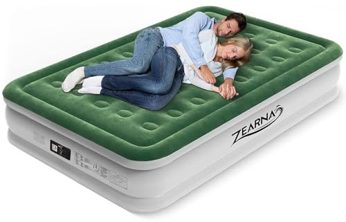 Zearna Queen Air Mattress with Built-in Pump for Home, Camping & Guests - 16” Queen Size Inflatable Airbed Double High Adjustable Blow Up Mattress, Durable Portable Waterproof