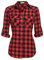 UNibelle Camisa a Cuadros de Manga Larga para Mujer, Blusa para Oktoberfest, Algodón, Leña, Camiseta Informal, Cuello de Pico, Túnica, Rojo (Una Talla Más Pequeña)